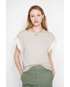 Martine beigefarbenes Oversize-T-Shirt mit Rundhalsausschnitt aus einer Leinenmischung