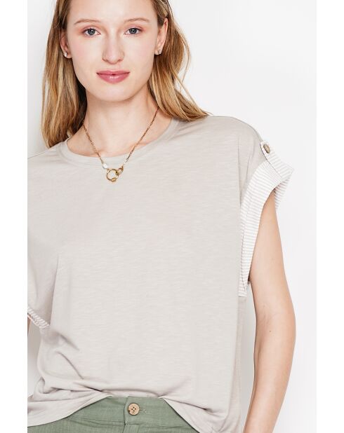 Martine beigefarbenes Oversize-T-Shirt mit Rundhalsausschnitt aus einer Leinenmischung