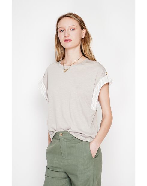 Martine beigefarbenes Oversize-T-Shirt mit Rundhalsausschnitt aus einer Leinenmischung