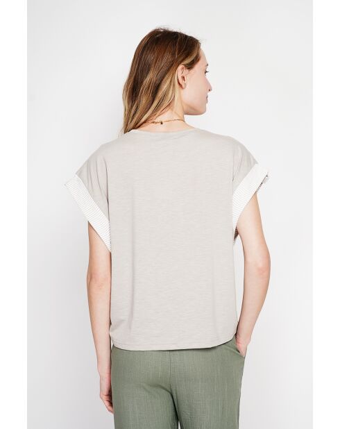 Martine beigefarbenes Oversize-T-Shirt mit Rundhalsausschnitt aus einer Leinenmischung