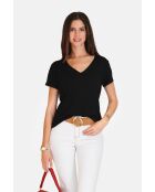 Josée T-shirt met V-hals in zwart linnenmix