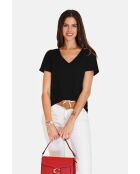 Josée T-shirt met V-hals in zwart linnenmix