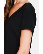 Josée T-shirt met V-hals in zwart linnenmix