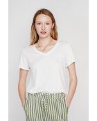 Michèle weißes T-Shirt mit V-Ausschnitt aus Leinenmischung