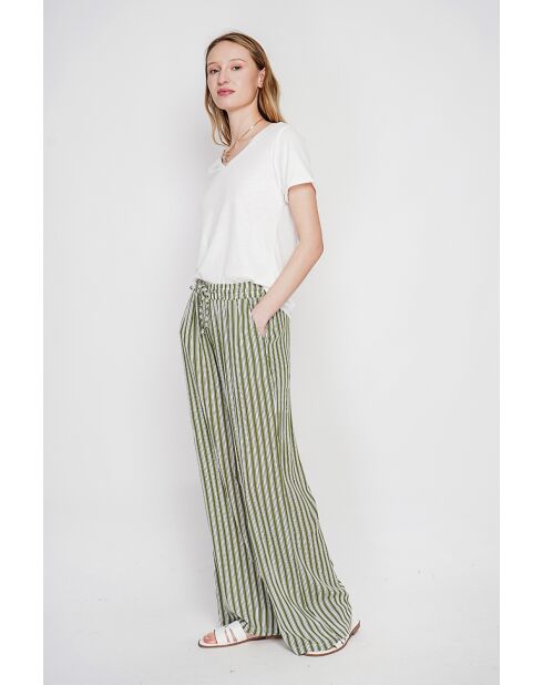 Michèle weißes T-Shirt mit V-Ausschnitt aus Leinenmischung