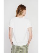 Michèle weißes T-Shirt mit V-Ausschnitt aus Leinenmischung