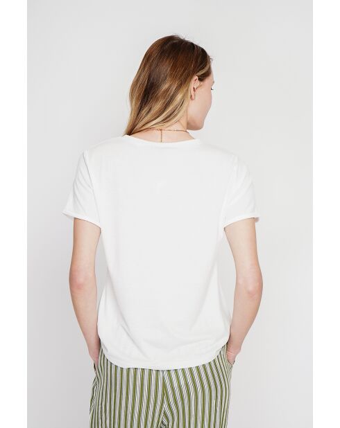 Michèle weißes T-Shirt mit V-Ausschnitt aus Leinenmischung