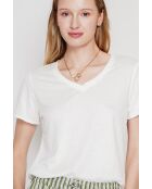 Michèle weißes T-Shirt mit V-Ausschnitt aus Leinenmischung