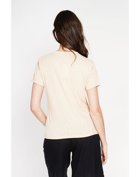 Francine T-Shirt mit Rundhalsausschnitt aus Leinenmischung in Kamelfarben