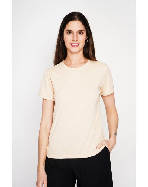 Francine T-Shirt mit Rundhalsausschnitt aus Leinenmischung in Kamelfarben