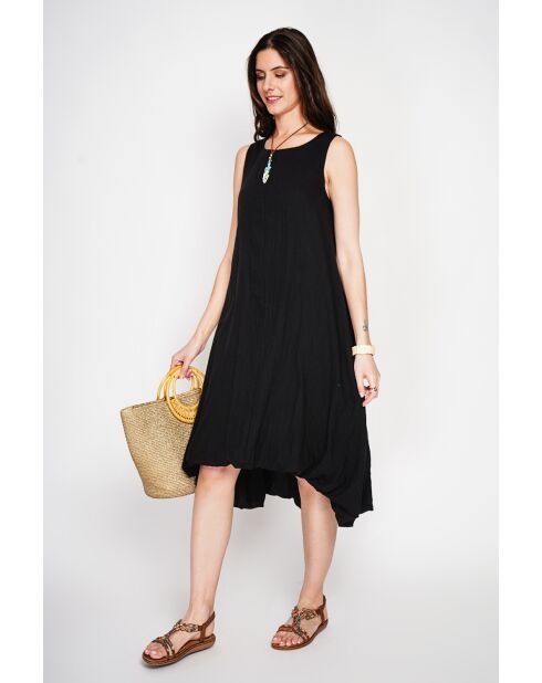 Hélène schwarzes langes, gefüttertes Kleid aus einer Leinenmischung