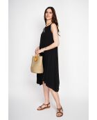 Hélène zwarte, gevoerde lange jurk van linnenmix