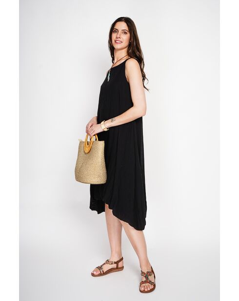 Hélène schwarzes langes, gefüttertes Kleid aus einer Leinenmischung