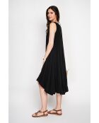 Hélène zwarte, gevoerde lange jurk van linnenmix