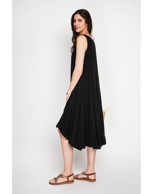 Hélène schwarzes langes, gefüttertes Kleid aus einer Leinenmischung