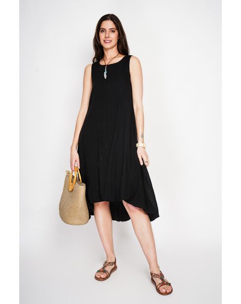 Hélène schwarzes langes, gefüttertes Kleid aus einer Leinenmischung