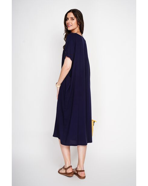 Annette marineblattes Kleid aus Leinenmischung mit U-Boot-Ausschnitt