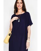 Annette marineblattes Kleid aus Leinenmischung mit U-Boot-Ausschnitt