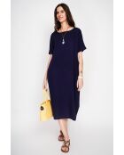 Annette marineblattes Kleid aus Leinenmischung mit U-Boot-Ausschnitt
