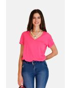 Josée Fushia T-Shirt aus Leinenmischung mit V-Ausschnitt