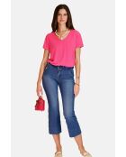 Josée Fushia T-Shirt aus Leinenmischung mit V-Ausschnitt