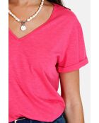 Josée Fushia T-Shirt aus Leinenmischung mit V-Ausschnitt