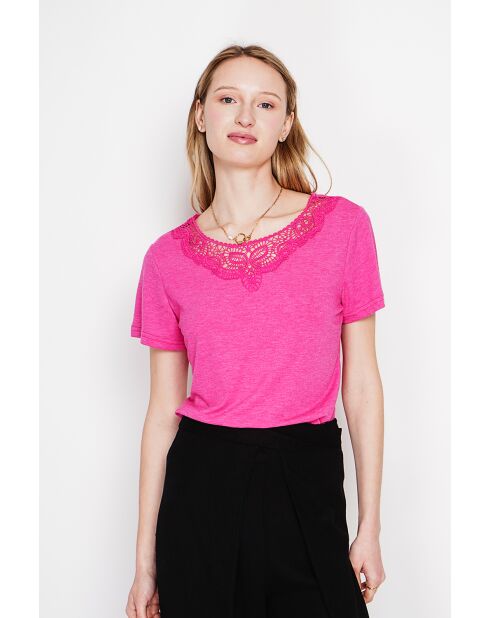 Sylvie Fushia Rundhals-T-Shirt aus Leinenmischung