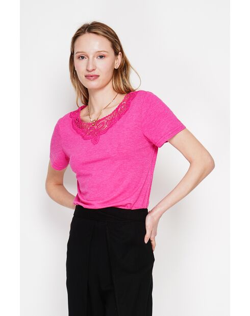 Sylvie Fushia Rundhals-T-Shirt aus Leinenmischung