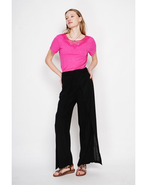 Sylvie Fushia Rundhals-T-Shirt aus Leinenmischung