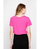 Sylvie Fushia Rundhals-T-Shirt aus Leinenmischung