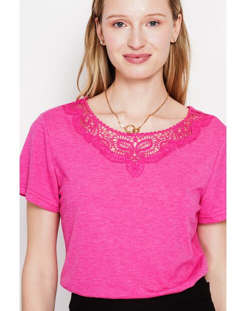Sylvie Fushia Rundhals-T-Shirt aus Leinenmischung