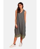 Kaki witte linnen vrijetijdsjurken met v-hals