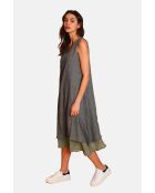 Kaki witte linnen vrijetijdsjurken met v-hals