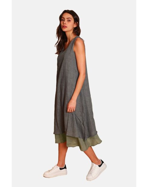 Kaki witte linnen vrijetijdsjurken met v-hals