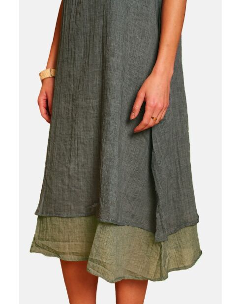 Kaki witte linnen vrijetijdsjurken met v-hals