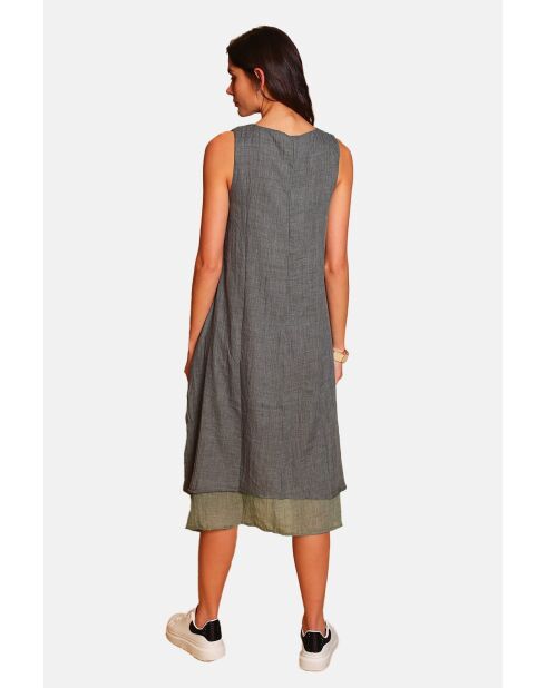 Kaki witte linnen vrijetijdsjurken met v-hals