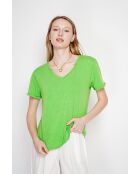 Michèle smaragdgrünes T-Shirt aus Leinenmischung mit V-Ausschnitt