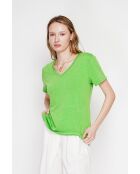 Michèle smaragdgrünes T-Shirt aus Leinenmischung mit V-Ausschnitt