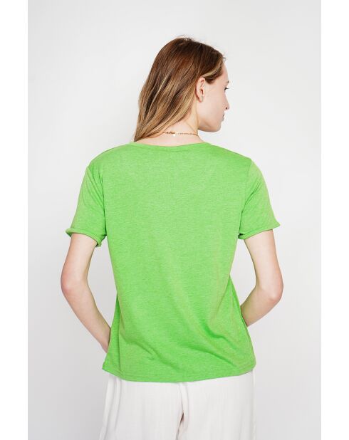 Michèle smaragdgrünes T-Shirt aus Leinenmischung mit V-Ausschnitt