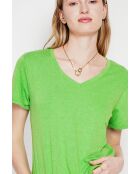 Michèle smaragdgrünes T-Shirt aus Leinenmischung mit V-Ausschnitt