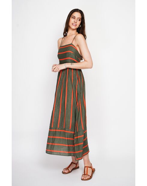 Bernadette khakifarbenes langes Sommerkleid aus Leinenmischung