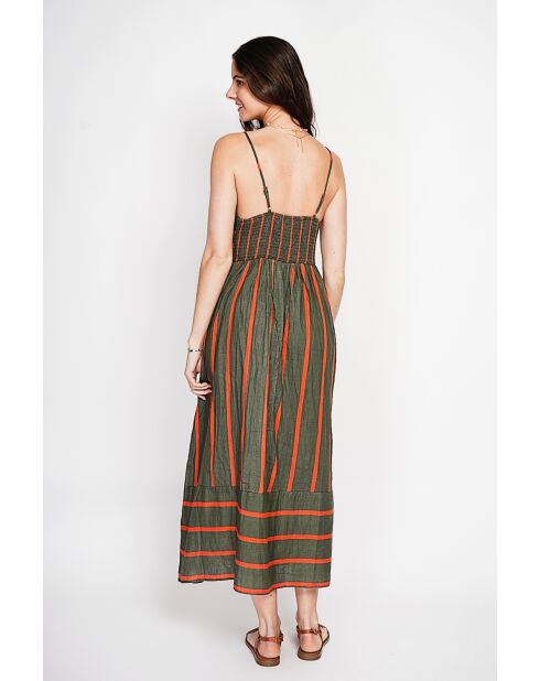 Bernadette khakifarbenes langes Sommerkleid aus Leinenmischung