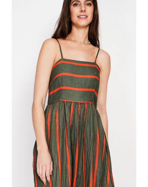 Bernadette khakifarbenes langes Sommerkleid aus Leinenmischung
