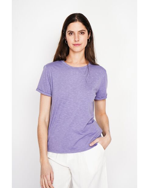 T-shirt girocollo Francine in misto lino lilla