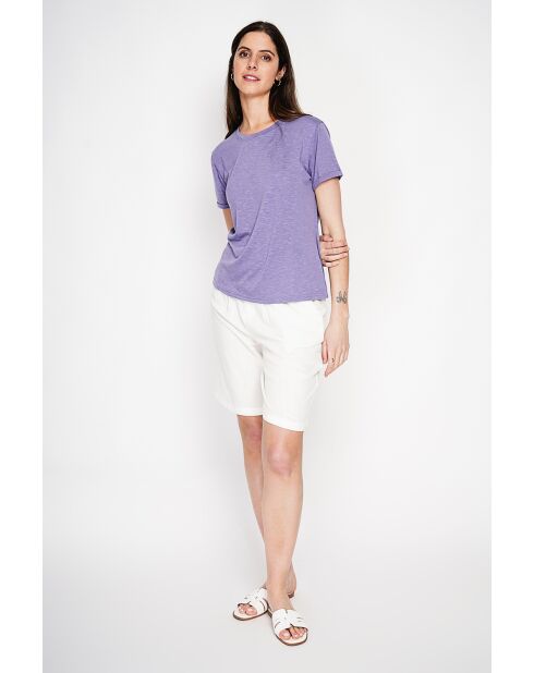 T-shirt girocollo Francine in misto lino lilla