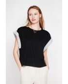 Martine schwarzes Oversize-T-Shirt mit Rundhalsausschnitt aus einer Leinenmischung
