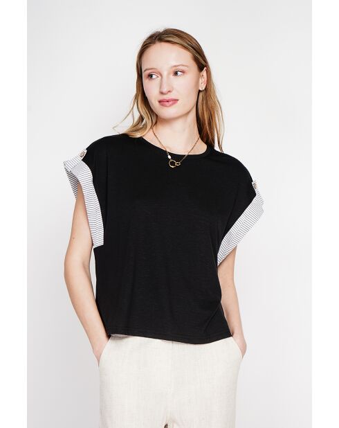 Martine schwarzes Oversize-T-Shirt mit Rundhalsausschnitt aus einer Leinenmischung