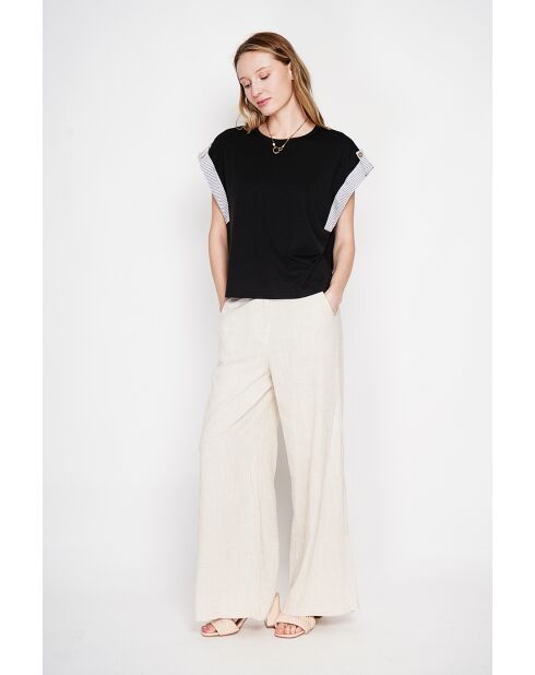 Martine schwarzes Oversize-T-Shirt mit Rundhalsausschnitt aus einer Leinenmischung