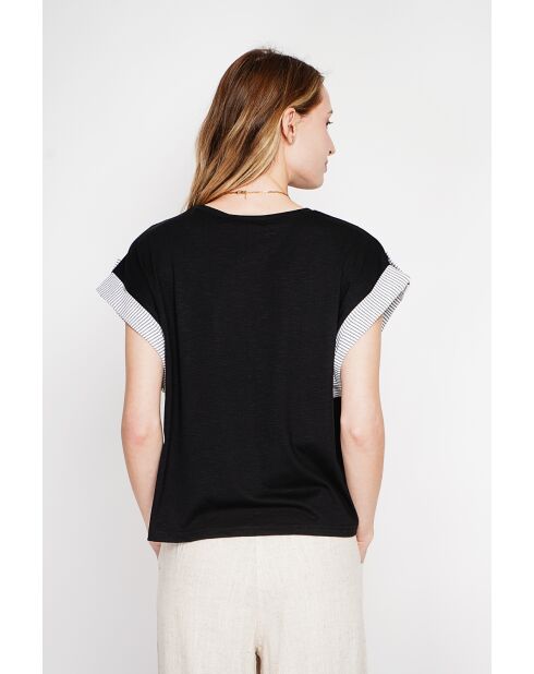 Martine schwarzes Oversize-T-Shirt mit Rundhalsausschnitt aus einer Leinenmischung