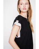 Martine schwarzes Oversize-T-Shirt mit Rundhalsausschnitt aus einer Leinenmischung